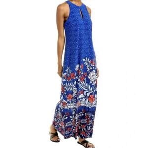 Tommy Bahama Womens Geo Garden Carmela Jersey Maxi Dress Island Navy Blue Medium